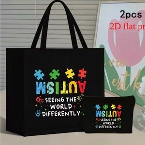 Black Autism Awareness Tote Bag Set 🧩